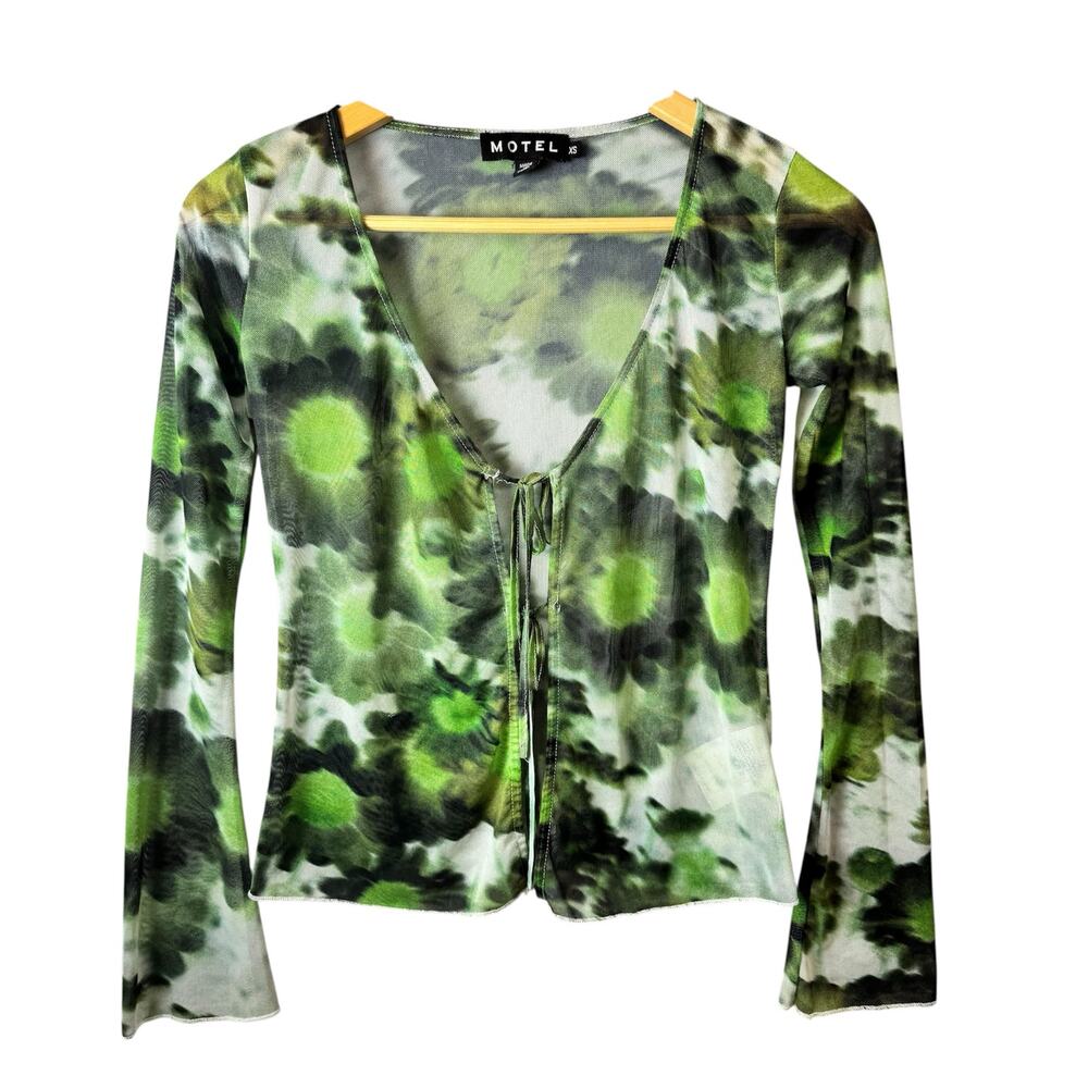 Women’s Sheer Floral Top Boho Blouse Green 60s Hippie Flower Child Woodstock